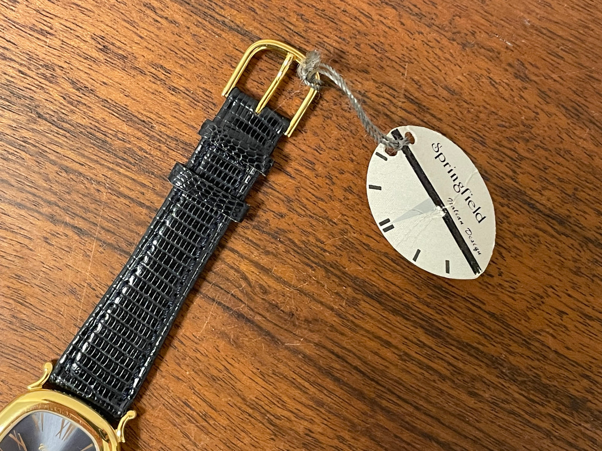 (1990s) Coursier dress watch - petrol blue sunburst dial w/ gold Roman numerals (NOS)