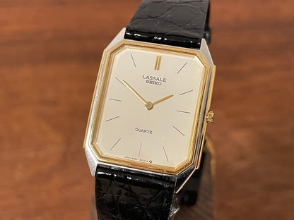 (1983) Seiko 9550-5069 Lassale ultra-thin "Tank" dress watch - cream dial w/ black stick markers (NOS)