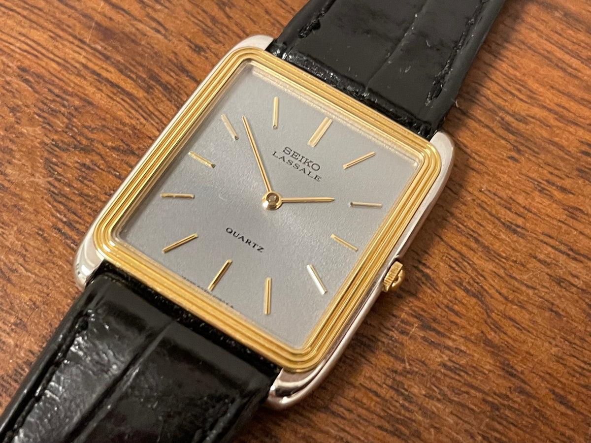 (1981) Seiko 6020-5809 Lassale "Tank" dress watch - silver dial w/ gold stick markers (NOS)