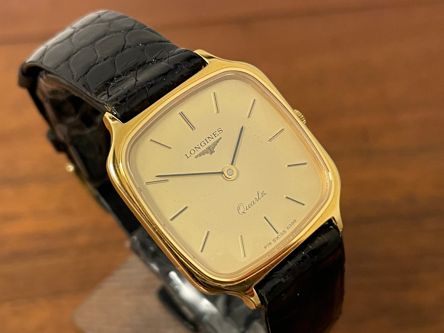 (1980s) Longines 978 6398 dress watch - gold plated case - gold dial w/ stick markers (NOS)