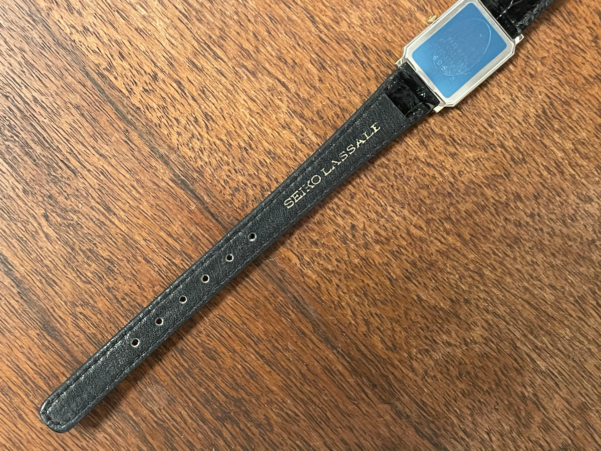 (1981) Seiko 6730-5079 Lassale ultra-thin "Tank" dress watch - white dial w/ black Roman numerals - small size (NOS)