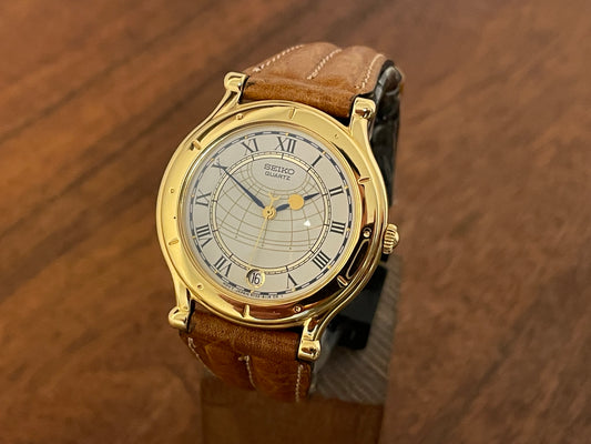 (1999) Seiko 5Y22-6050 Age of Discovery (AOD) dress watch - white dial w/ black Roman numerals (NOS)