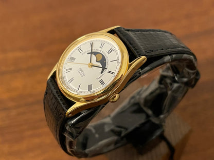 (1986) Seiko 2A24-0040 dress watch - white dial w/ moonphase & Roman numerals - small size (NOS)