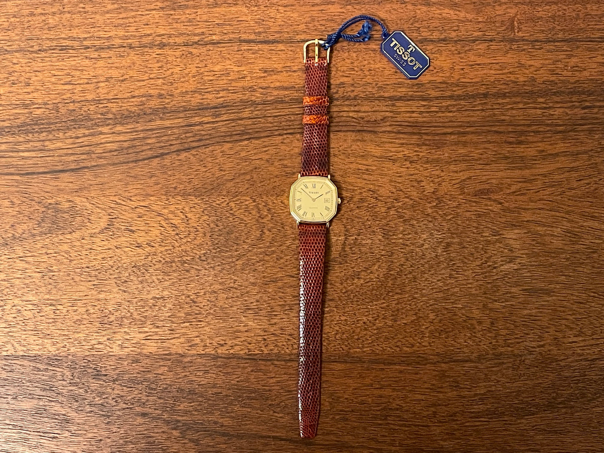 (1980s) Tissot 642.40343/2 Stylist dress watch - gold octagon case - gold dial w/ Roman numerals (NOS)
