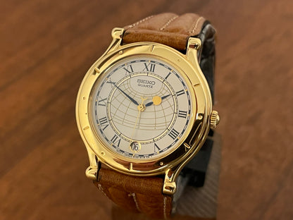 (1999) Seiko 5Y22-6050 Age of Discovery (AOD) dress watch - white dial w/ black Roman numerals (NOS)