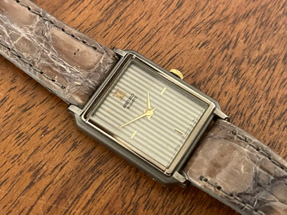 (1985) 2C20-6230 "Tank" - grey case - silver striped "pyjama" dial w/ gold stick markers - small size (NOS)