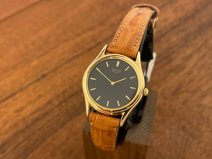 (1993) Seiko 4N00-0591 dress watch - gold bezel w/ black dial