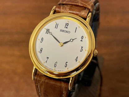(1995) Seiko V700-6K30 dress watch - white Guilloché dial w/ black Arabic numerals & Breguet hands (NOS)