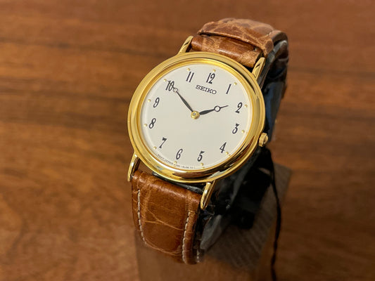 (1995) Seiko V700-6K30 dress watch - white Guilloché dial w/ black Arabic numerals & Breguet hands (NOS)