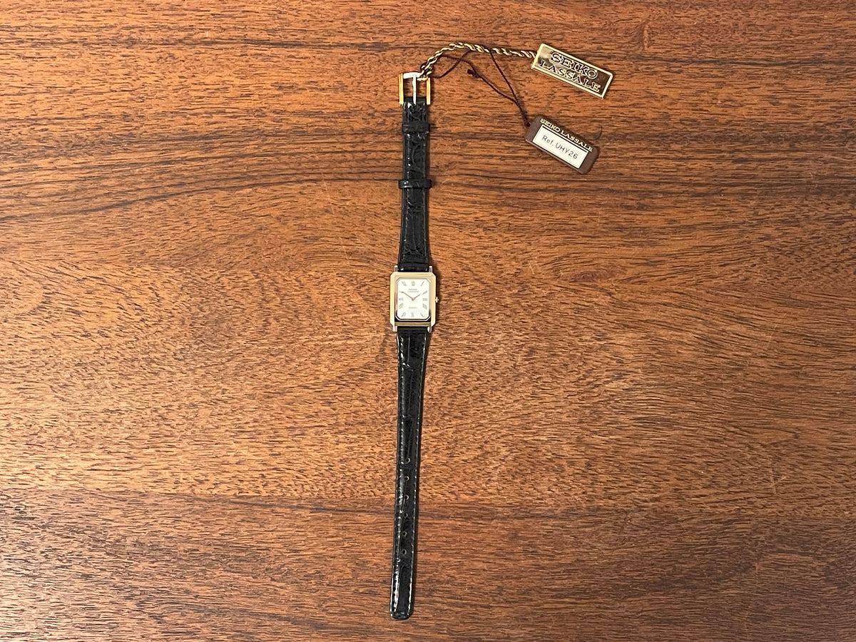 (1981) Seiko 6730-5079 Lassale ultra-thin "Tank" dress watch - white dial w/ black Roman numerals - small size (NOS)