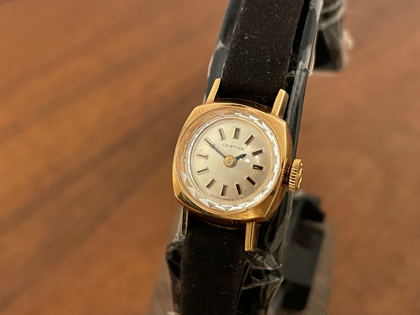 (1970s) Certina 2850 "cocktail" dress watch - silver sunburst dial w/ stick markers - small size (NOS)