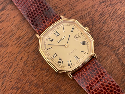(1980s) Tissot 642.40343/2 Stylist dress watch - gold octagon case - gold dial w/ Roman numerals (NOS)