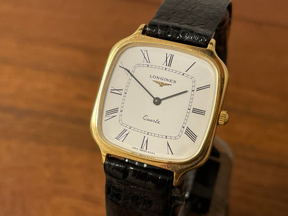 (1980s) Longines 960 6083 dress watch - gold plated case - white dial w/ Roman numerals (NOS)