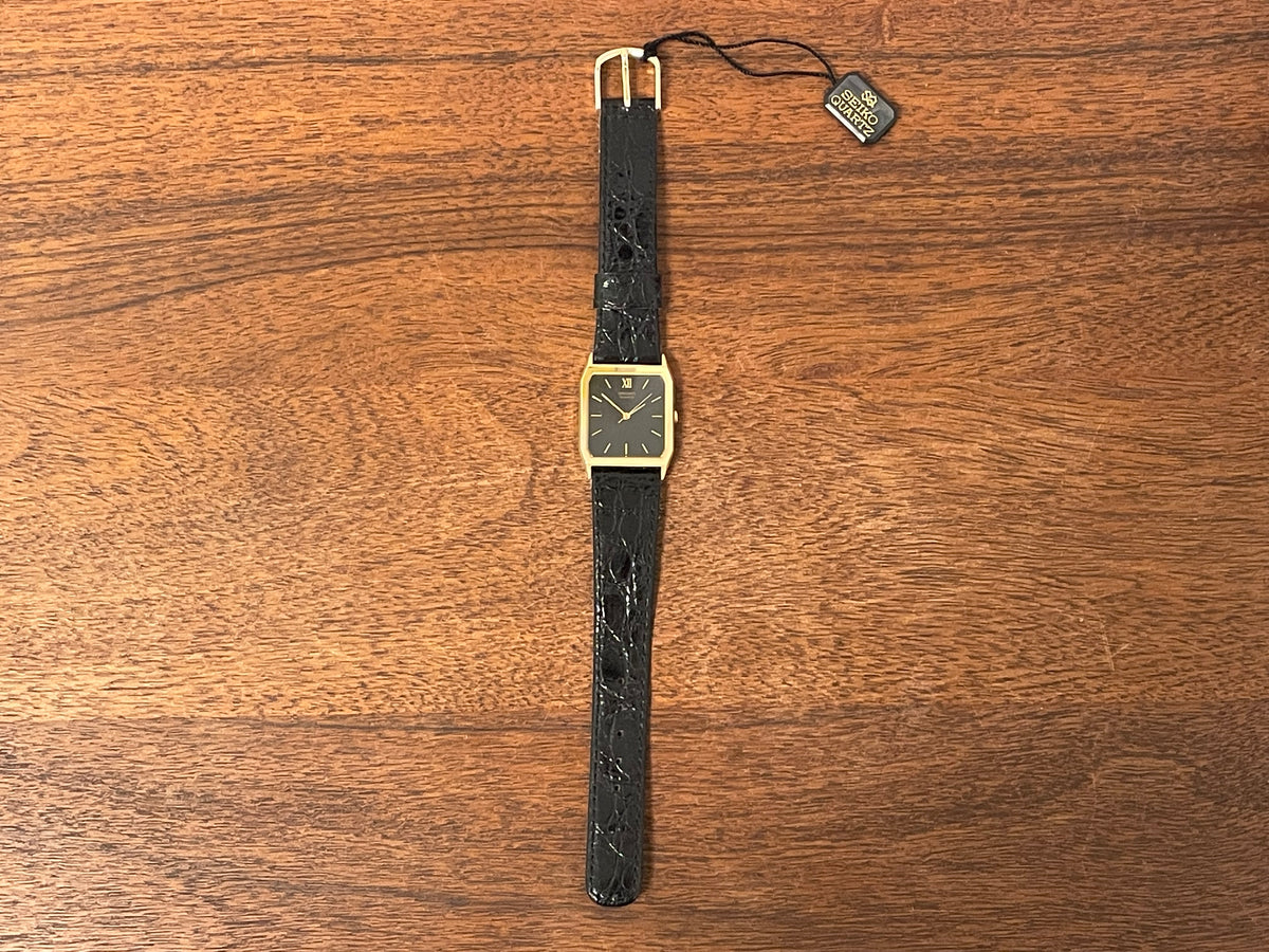 (1986) Seiko 5P31-5030 Quartz "Tank" dress watch - brushed dark grey dial w/ gold markers (NOS)
