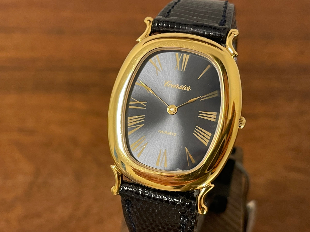 (1990s) Coursier dress watch - petrol blue sunburst dial w/ gold Roman numerals (NOS)