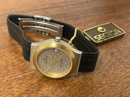 (1990s) Sector Silverstone - silver checkered dial w/ date - small size (NOS)