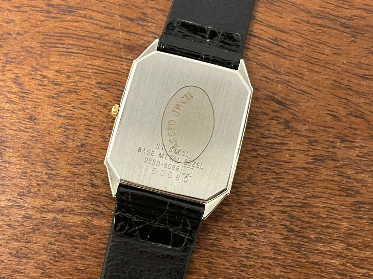 (1983) Seiko 9550-5069 Lassale ultra-thin "Tank" dress watch - cream dial w/ black stick markers (NOS)