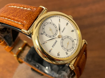 (1998) Pulsar V254-0080 dress watch – white dial w/ Roman numerals, 24h subdial & small seconds (NOS)