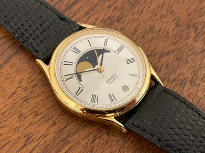(1984) Seiko 7434-7000 dress watch - cream dial w/ moonphase & Roman numerals