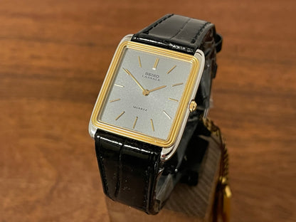 Front side (1981) Seiko 6020-5809 Lassale "Tank" dress watch - silver dial w/ gold stick markers (NOS)