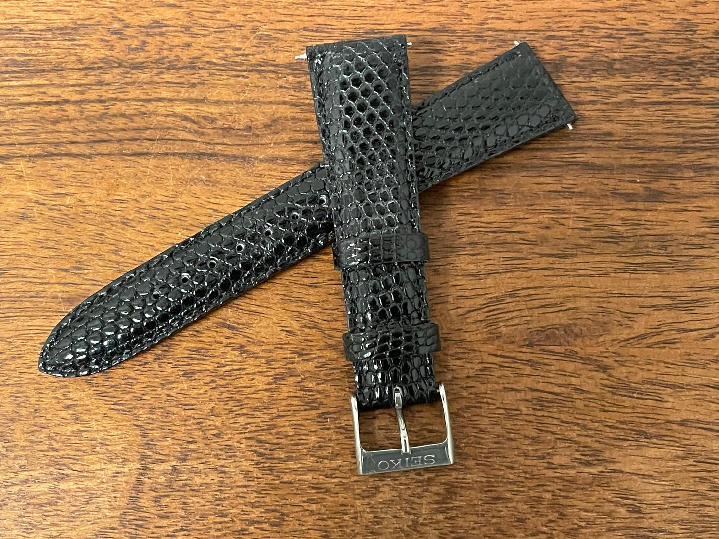 19mm Seiko DX03AB strap - black lizard