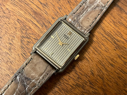 (1985) 2C20-6230 "Tank" - grey case - silver striped "pyjama" dial w/ gold stick markers - small size (NOS)
