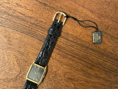 (1986) Seiko 5P31-5030 Quartz "Tank" dress watch - brushed dark grey dial w/ gold markers (NOS)