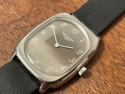(1970s) Longines "Ellipse" ref. 1006 cal. 428 - brushed silver dial w/ white Arabic numerals (NOS)