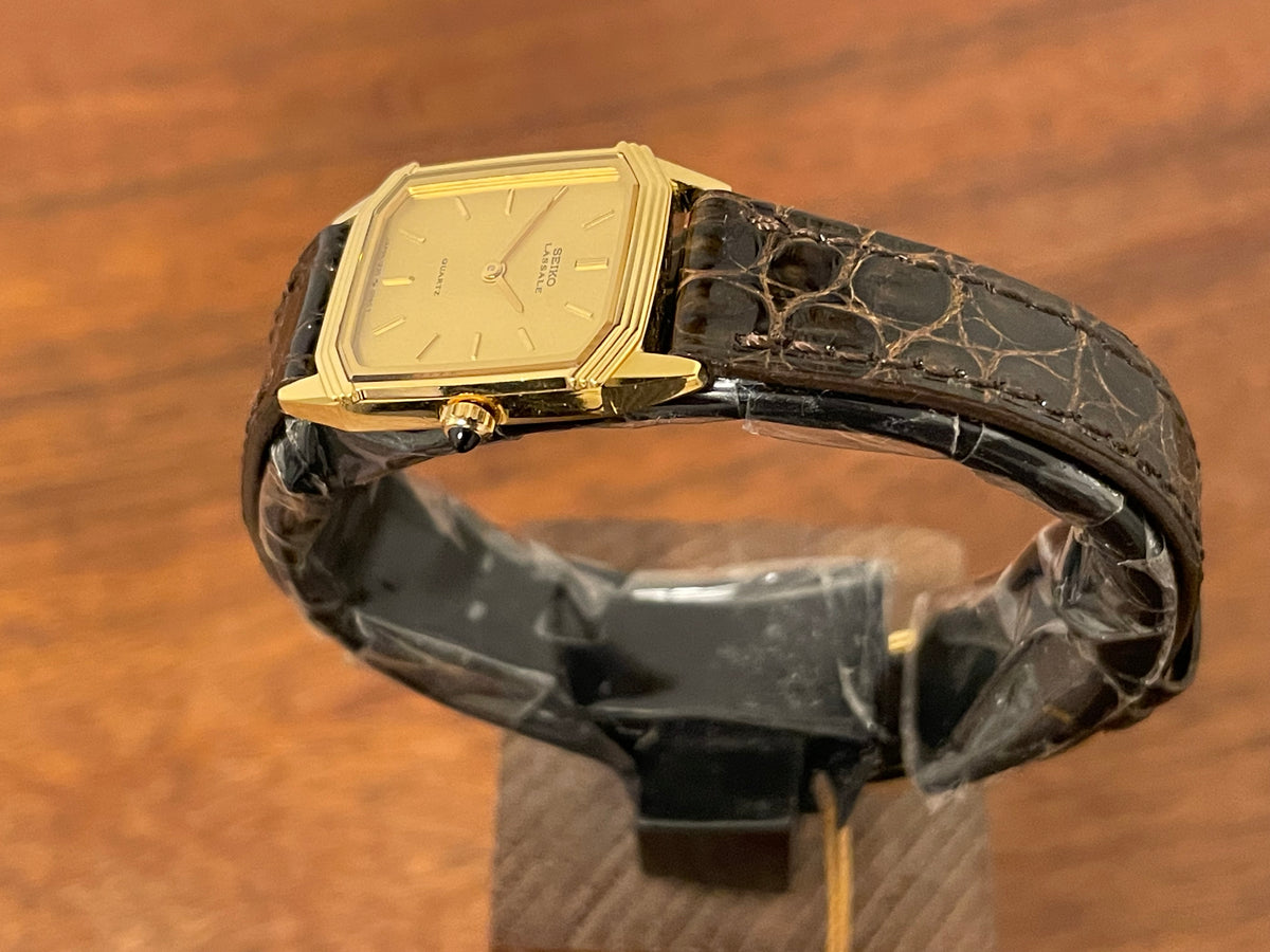 (1982) Seiko 1230-502H Lassale "Tank" dress watch - gold case - gold dial w/ gold stick markers - small size (NOS)