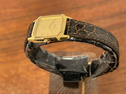 (1982) Seiko 1230-502H Lassale "Tank" dress watch - gold case - gold dial w/ gold stick markers - small size (NOS)