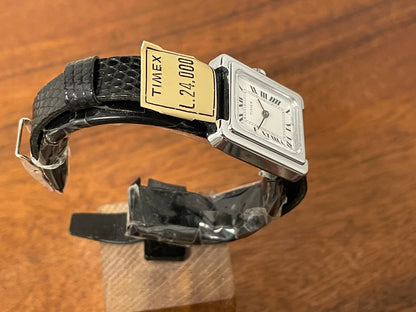 (1970s) Timex "Tank" dress watch - silver case - white dial w/ Roman numerals - small size (NOS)
