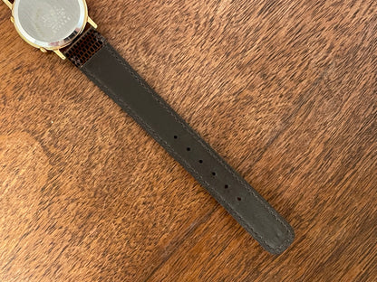 (1985) Seiko 1E20-0160 dual time dress watch - round case - gold textured dial w/ 2 subdials