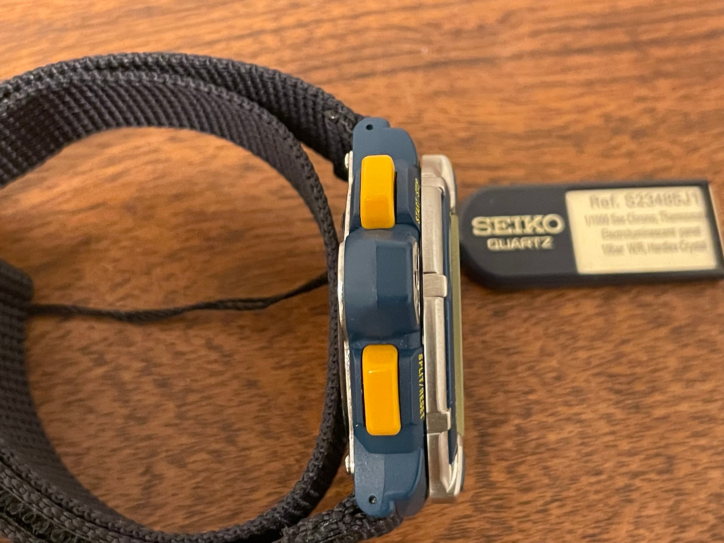 (1994) Seiko S820-6000 Ski Thermo - petrol blue case w/ yellow pushers (NOS)