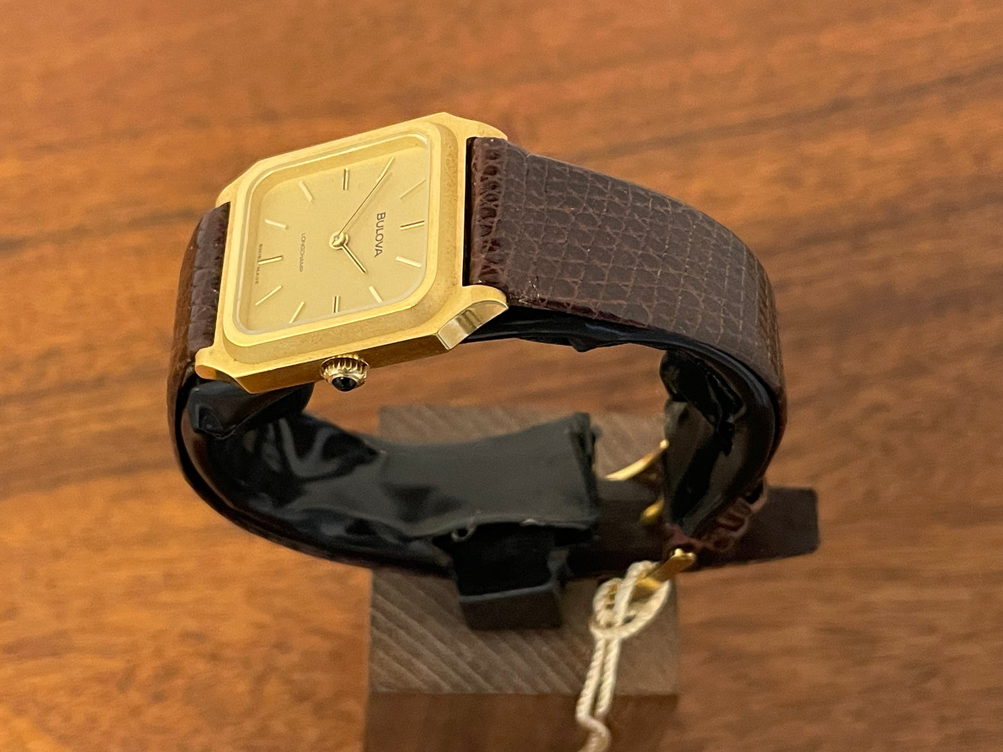 (1982) Bulova Longchamp "Tank" dress watch - gold case w/ champagne dial - small size (NOS)