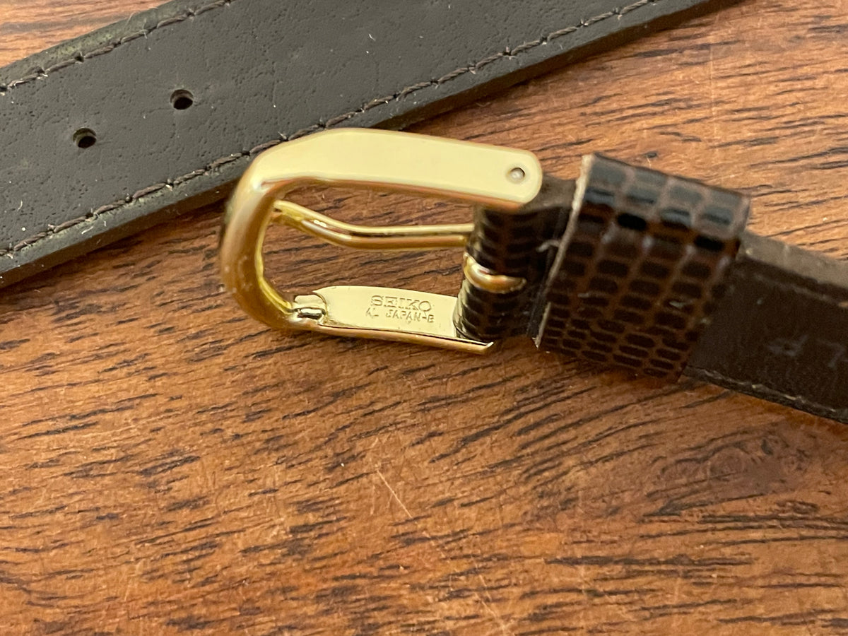 17mm Seiko brown Lizzard print calf leather w/ gold buckle - vintage (NOS)