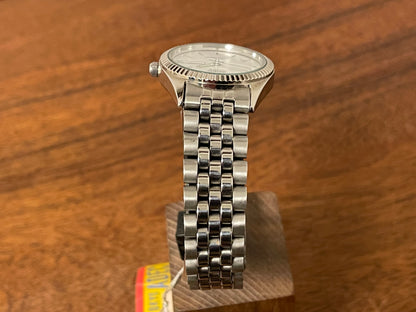 (1980) ADEC (by Citizen) "Day-Date" - fluted bezel - silver dial w/ stick markers - small size (NOS)