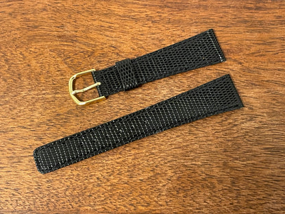 Front side 20mm Seiko black Lizzard print calf leather w/ gold buckle - vintage (NOS)