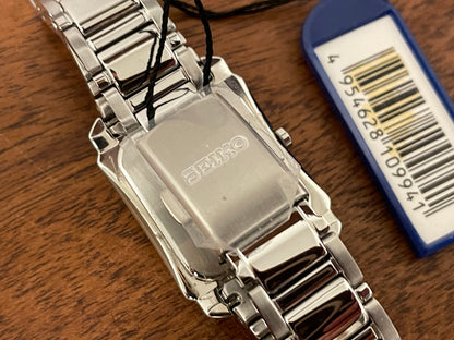 (1999) Seiko 7N01-0FW0  - "Tank" style case - silver dial w/ silver Roman numerals - small size (NOS)