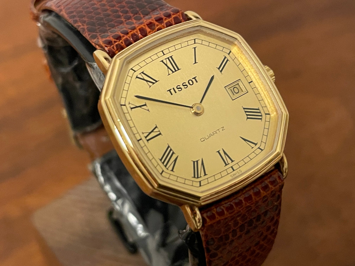 (1980s) Tissot 642.40343/2 Stylist dress watch - gold octagon case - gold dial w/ Roman numerals (NOS)