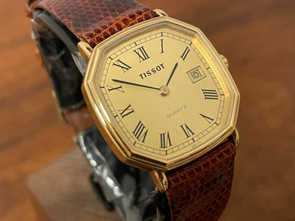 (1980s) Tissot 642.40343/2 Stylist dress watch - gold octagon case - gold dial w/ Roman numerals (NOS)