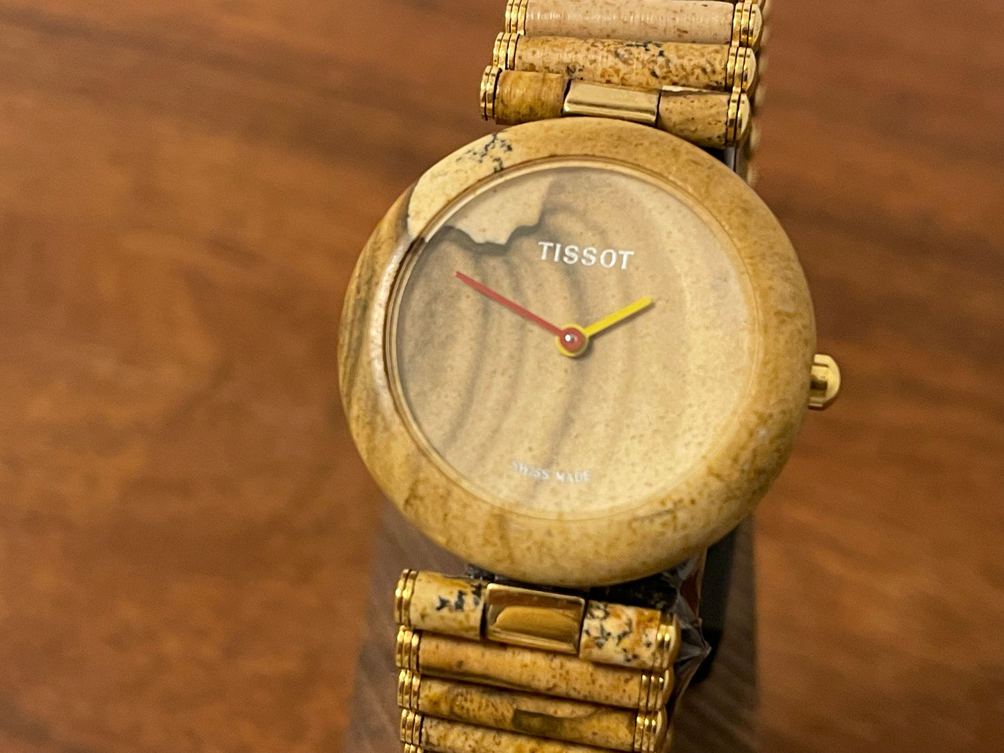 (1980s) Tissot RockWatch R150 brown/beige jasper - stone bracelet - mid size model