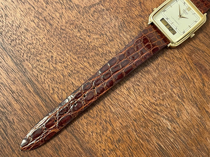 (1985) Seiko H601-5010 Alarm Chronograph - cream dial w/ gold Roman numerals (mint)