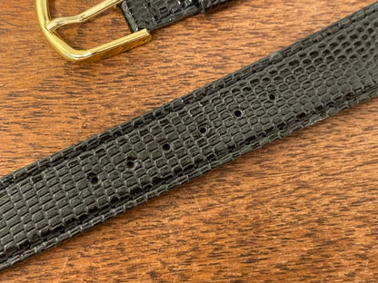 20mm Seiko black Lizzard print calf leather w/ gold buckle - vintage (NOS)