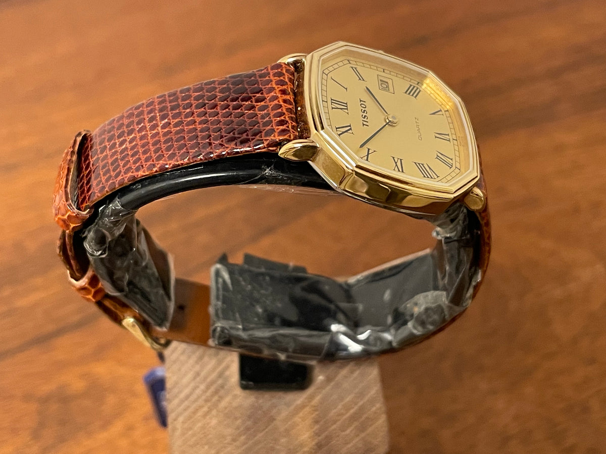 (1980s) Tissot 642.40343/2 Stylist dress watch - gold octagon case - gold dial w/ Roman numerals (NOS)