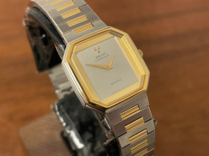 (1982) Seiko 8420-5129 Lassale dress watch - bi-color integrated bracelet & case - silver dial - small size (NOS)