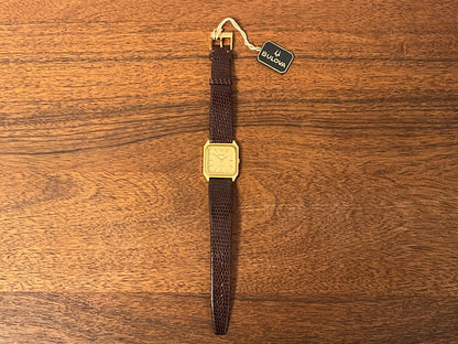 (1982) Bulova Longchamp "Tank" dress watch - gold case w/ champagne dial - small size (NOS)