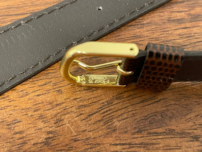 20mm Seiko brown Lizzard print calf leather w/ gold buckle - vintage (NOS)