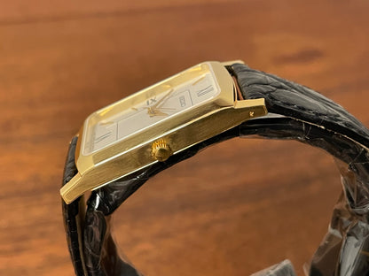 (1990s) Seiko 7N01-0BA8 18K gold collection "tank" - 18k solid gold case - white & cream dial (NOS + full set)
