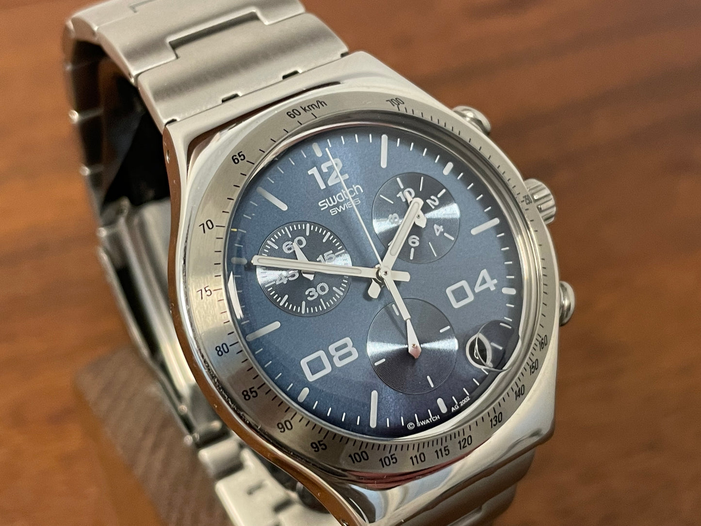 (2002) Swatch YCS438G Irony Chrono "Blustery" - blue sunburst dial (NOS + Full set)