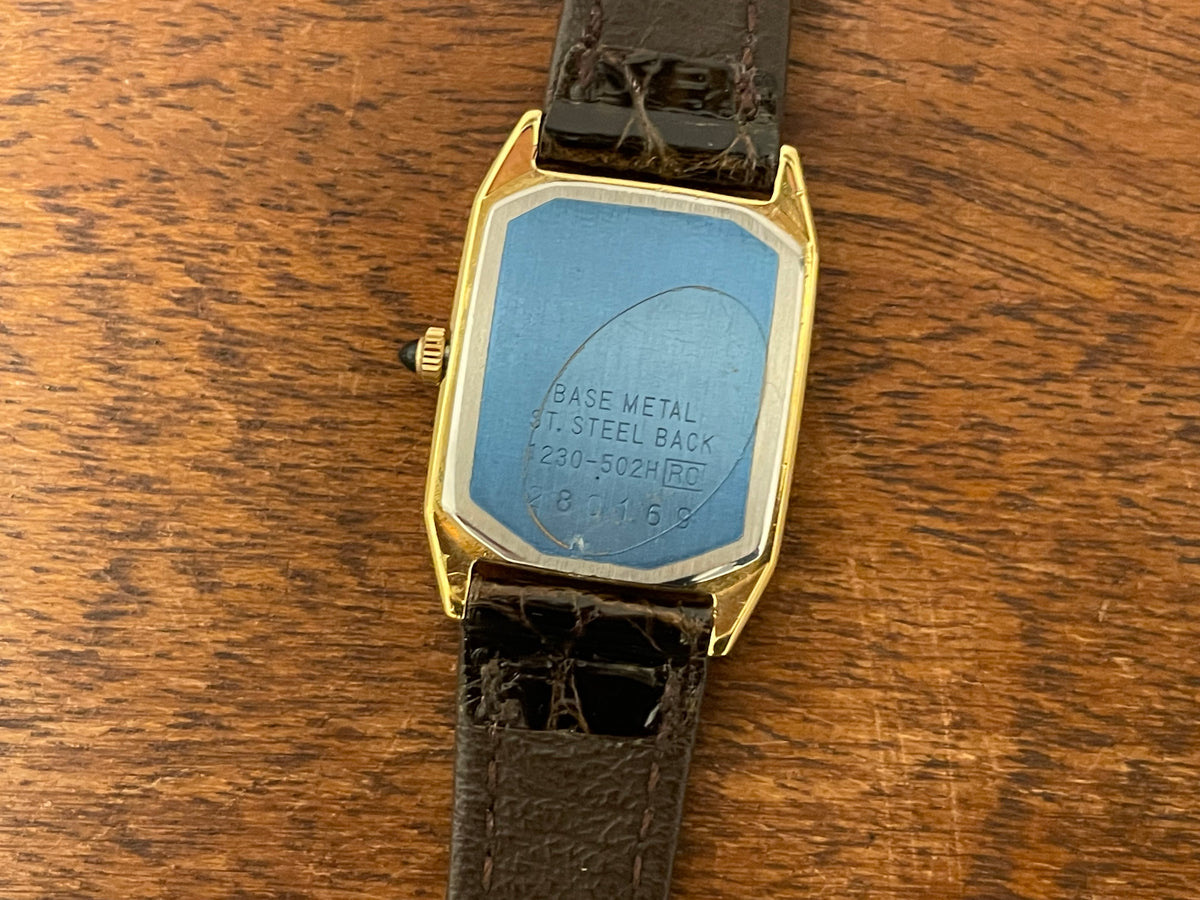 (1982) Seiko 1230-502H Lassale "Tank" dress watch - gold case - gold dial w/ gold stick markers - small size (NOS)